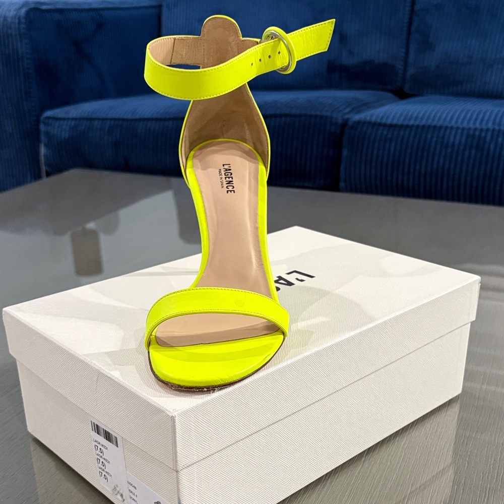 L'AGENCE Neon Yellow Strappy Heels - Picture 4 of 6